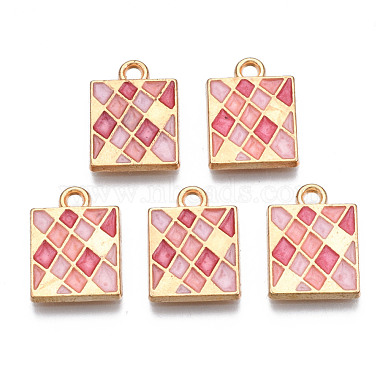 Light Gold Pink Rectangle Alloy+Enamel Pendants