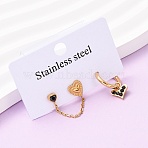 304 Stainless Steel Heart Stud Earring & Hoop Earring Sets, with Rhinestone, Ion Plating(IP), Real 18K Gold Plated, 42x7mm(EJEW-K268-93G-01-2)