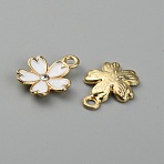 Alloy Enamel Pendants, with Rhinestone, Sakura Charms, Golden, White, 17x14x2.5mm, Hole: 1.8mm(ENAM-CJC0006-64A)