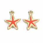 Rack Plating Alloy Pendants, with Enamel, Cadmium Free & Lead Free, Starfish, Light Gold, Tomato, 17x13x1.5mm, Hole: 1.8mm(PALLOY-S132-234D-RS)