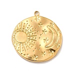 Ion Plating(IP) 304 Stainless Steel Pendants, Flat Round with Moon & Sun, Real 18K Gold Plated, 22x21x2.5mm, Hole: 1.6mm(STAS-A066-02G)