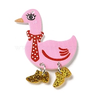 Printed Acrylic Pendants, with Sequins, Duck Charm, Pearl Pink, 47~48x32~33x2~7mm, Hole: 1.6~1.8mm(MACR-K349-02D)