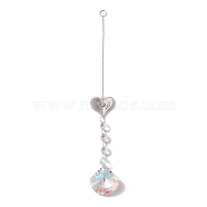 Hanging Suncatcher, Iron & Faceted Glass Pendant Decorations, with Jump Ring, Heart, Clear AB, 340x1mm, Hole: 11mm(HJEW-D002-05P)