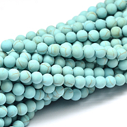 Synthetic Howlite Bead Strands, Dyed, Round, Frosted, Light Sky Blue, 6mm, Hole: 1mm, about 67pcs/strand, 15.3 inch(X-G-P286-16-6mm-1)