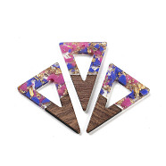 Walnut Wood Pendants, Resin and Gold foil, Triangle, Pearl Pink, 45x30x3.5mm, Hole: 2mm(FIND-Z050-03K)