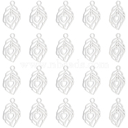20Pcs 304 Stainless Steel Pendants, Feather, Stainless Steel Color, 17.7x10.4x1mm, Hole: 1.5mm(STAS-UN0036-27)