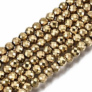 Electroplate Non-magnetic Synthetic Hematite Beads Strands, Round, Faceted, Real 18K Gold Plated, 4mm, Hole: 1mm, about 108pcs/strand, 15.94 inch(40.5cm)(G-T114-54B-G)