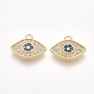Brass Micro Pave Cubic Zirconia Charms, Eye, Clear, Nickel Free, Real 18K Gold Plated, 9x11x1.5mm, Hole: 1.2mm(KK-S350-300)