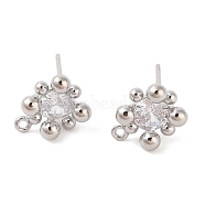 Brass Stud Earring Findings, Flower with Loop, Platinum, 12x9.5mm, Hole: 1.2mm, Pin: 0.8mm(KK-N256-10P)