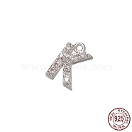 Real Platinum Plated Rhodium Plated 925 Sterling Silver Micro Pave Clear Cubic Zirconia Charms, Initial Letter, Letter K, 9x5.5x1.5mm, Hole: 0.9mm(STER-P054-10P-K)