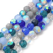 Electroplate Glass Beads Strands, Faceted, Half AB Color Plated, Round, Royal Blue, 6x5mm, Hole: 1.4mm, about 100pcs/strand, 20.87 inch(53cm)(X1-EGLA-P048-A02)
