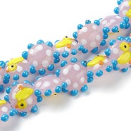 Handmade Lampwork Beads, Flower, Duck, Bumpy, Pink, 21x19x10mm, Hole: 2mm, about 20pcs/strand, 12.60''(32cm)(X-LAMP-J092-01F)