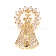 Brass Micro Pave Clear Cubic Zirconia Pendants, Pope Crown Cross, Real 18K Gold Plated, 24.5x15.5x2.7mm, Hole: 3.5mm(KK-O126-12G)
