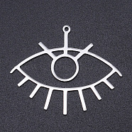 201 Stainless Steel Laser Cut Pendants, Eye, Stainless Steel Color, 32x39.5x1mm, Hole: 1.5mm(STAS-S105-T920-1)