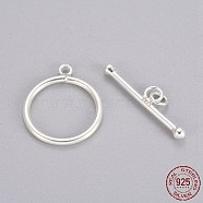 925 Sterling Silver Toggle Clasps, Ring, Silver, 23x6x2.5mm, Hole: 1.6mm, 16x1.3mm(STER-L057-001S)