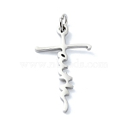 304 Stainless Steel Pendants, with Jump Rings, Laser Cut, Cross with Word Faith Charm, Stainless Steel Color, 24.5x14.5x1mm, Hole: 3mm(STAS-C097-66P)