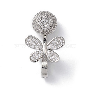 Rack Plating Butterfly Brass Micro Pave Clear Cubic Zirconia Fold Over Magnetic Clasps, Cadmium Free & Lead Free, Long-Lasting Plated, Platinum, 28x16x10mm, Hole: 3mm and 5mm(KK-C019-20P)