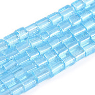 Transparent Electroplate Glass Bead Strands, AB Color Plated, Rectangle, Light Sky Blue, 3~8.5x3.5~4x3.5~4mm, Hole: 1.2mm, about 96~101pcs/strand, 15.16 inch~15.55 inch(38.5~39.5cm)(GLAA-N047-08-C08)