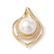 Natural Cultured Freshwater Pearl Pendants, with Brass Micro Pave Cubic Zirconia Findings, Golden, Teardrop, Clear, 24.5x17x9mm, Hole: 2mm(KK-D084-03G)
