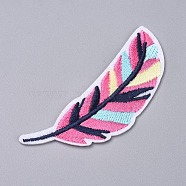 Computerized Embroidery Cloth Iron on/Sew on Patches, Costume Accessories, Appliques, for Backpacks, Clothes, Feather, Hot Pink, 81x29x1.5mm(DIY-G015-13)