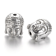 Tibetan Style Beads, Cadmium Free & Lead Free, Buddha Head, Antique Silver, 11x9x8mm, Hole:1.5mm(TIBEB-60542-AS-LF)