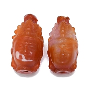 Natural Agate Beads, Dyed & Heated, Carved Buddha Head Beads, Orange Red, 21.5x12.5x11mm, Hole: 1.6~1.8mm(G-Q166-06)