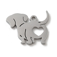 304 Stainless Steel Pendants, Laser Cut, Dog with Heart Charm, Stainless Steel Color, 13.5x17x1.5mm, Hole: 1.4mm(STAS-K270-07P)