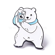 Naughty Bear with Camera Enamel Pin, Animal Alloy Enamel Brooch for Backpack Clothes, Electrophoresis Black, White, 27x19x10mm(JEWB-A002-01E)