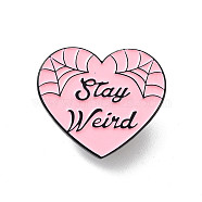 Stay Weird Spider Web Heart Zinc Alloy Enamel Pin Brooch, for Backpack Clothes, Heart, 27x30.5x2mm(JEWB-C028-03A-EB)