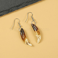 Natural Gemstone Wolf Tooth Shape Dangle Earrings with Real Tibetan Mastiff Dog Tooth(FX9729-6)