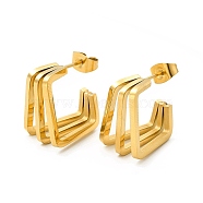 Ion Plating(IP) 304 Stainless Steel Triple Layer Rectangle Stud Earrings, Half Hoop Earrings for Women, Golden, 17x17x6~11mm, Pin: 0.7mm(EJEW-A089-01G)