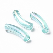 UV Plating Transparent Rainbow Iridescent Acrylic Beads, Curved Tube, Turquoise, 32~33x10x8mm, Hole: 1.6mm(OACR-A016-01G)