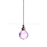 Glass Crystal Ceiling Fan Pull Chain Extenders, with Metal Ball Chains, Round Ball Pendant Suncatcher, Pink, 545mm(PW-WG22568-04)