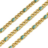 Ion Plating(IP) 304 Stainless Steel Enamel Chains, Soldered, with Spool, Cadet Blue, 11x3x1.5mm(CHS-Q005-06G-01)