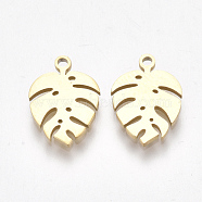 Ion Plating(IP) 304 Stainless Steel Charms, Tropical Leaf Charms, Monstera Leaf, Golden, 13x9x1mm, Hole: 1mm(X-STAS-S107-05)