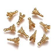 Brass Charms, Tower, Nickel Free, Real 18K Gold Plated, 9.5x5x5mm, Hole: 1mm(X-KK-R058-175G)