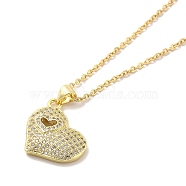 304 Stainless Steel Pendant Necklaces, Brass Micro Pave Clear Cubic Zirconia Pendant Necklaces, Heart, 18.23 inch(46.3cm) Pendant: 16x20mm(NJEW-U002-10G)