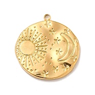 Ion Plating(IP) 304 Stainless Steel Pendants, Flat Round with Moon & Sun, Real 18K Gold Plated, 22x21x2.5mm, Hole: 1.6mm(STAS-A066-02G)