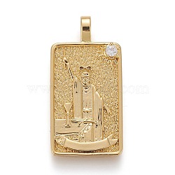 Brass Micro Pave Clear Cubic Zirconia Pendants, Real 18K Gold Plated, Tarot Card Charms, The Magician, The Magician I, 30x15x4mm, Hole: 3~4mm(X-ZIRC-Z004-01C)