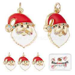 6Pcs Christmas Themed Brass Micro Pave Cubic Zirconia Pendants, with Enamel & Jump Ring, Long-Lasting Plated, Santa Claus Charm, Real 18K Gold Plated, 20x15x3mm, Hole: 3.6mm(ZIRC-BBC0001-55)