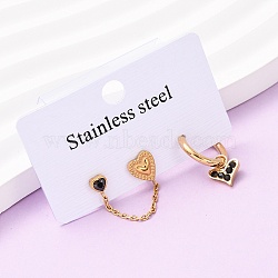 304 Stainless Steel Heart Stud Earring & Hoop Earring Sets, with Rhinestone, Ion Plating(IP), Real 18K Gold Plated, 42x7mm(EJEW-K268-93G-01-2)