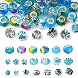 DIY Glass & Resin & Alloy Enamel European Beads Jewelry Making Finding Kit, Blue, 10~14.5x9.5~14.5x8~11.5mm, Hole: 4.5~6mm(DIY-YW0009-01)