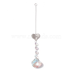 Hanging Suncatcher, Iron & Faceted Glass Pendant Decorations, with Jump Ring, Heart, Clear AB, 340x1mm, Hole: 11mm(HJEW-D002-05P)