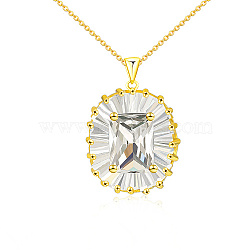 304 Stainless Steel Micro Pave Cubic Zirconia Pendant Necklaces, Rectangle, Golden, 15.75 inch(40cm)(FA6479-2)