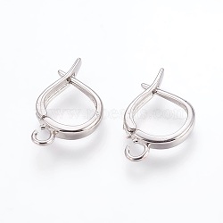 Brass Hoop Earring Findings with Latch Back Closure, Platinum, 19x12x2.5mm, Hole: 1.2mm, Pin: 1mm(ZIRC-F088-063P)