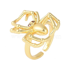 Halloween Spider Brass Rhinestone Open Cuff Rings, for Women, Real 18K Gold Plated, Spider: 21x20mm(RJEW-S419-01G-01)