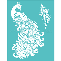 Self-Adhesive Silk Screen Printing Stencil, for Painting on Wood, DIY Decoration T-Shirt Fabric, Turquoise, Peacock Pattern, 220x280mm(DIY-WH0338-037)