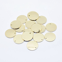 Brass Pendant, Long-Lasting Plated, Real 18K Gold Plated, Nickel Free, Flat Round, 16x1mm, Hole: 1.5mm(KK-G332-03G-NF)