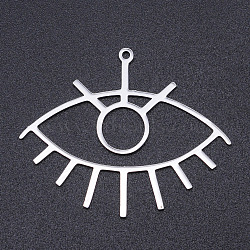 201 Stainless Steel Laser Cut Pendants, Eye, Stainless Steel Color, 32x39.5x1mm, Hole: 1.5mm(STAS-S105-T920-1)