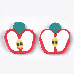Handmade Polymer Clay Cabochons, Apple, Creamy White, 21~22x19x2~3mm(CLAY-S091-44)